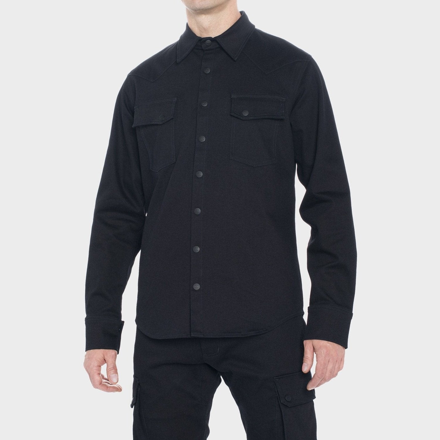 ZIN MOTOWEAR AUGUSTA - Abrasion-Resistant Stretch Denim Shirt - Black