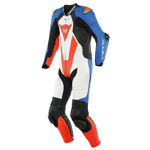 LAGUNA SECA 5 1PC LEATHER SUIT PERF. WHITE/LT BLUE/FLUO RED