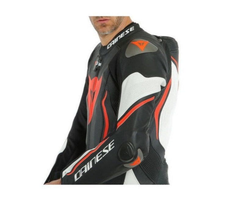 DAINESE MISANO 2 D-AIR PERF. 1PC SUIT BLACK/WHITE/FLOU-RED