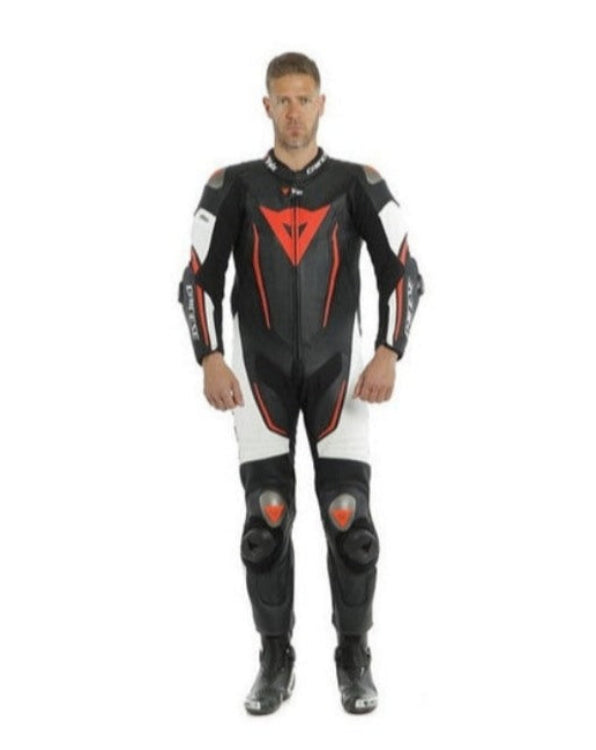 DAINESE MISANO 2 D-AIR PERF. 1PC SUIT BLACK/WHITE/FLOU-RED