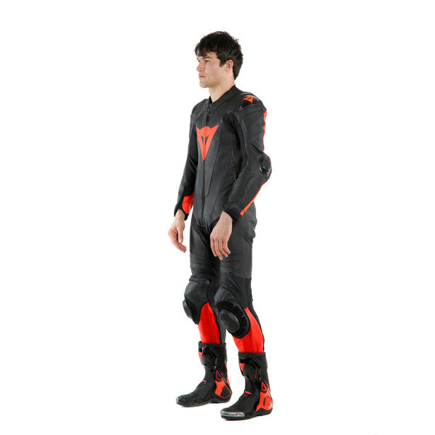 LAGUNA SECA 5 1PC LEATHER SUIT PERF. BLACK/FLUO RED