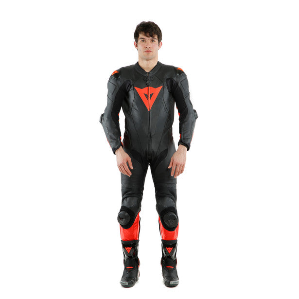 LAGUNA SECA 5 1PC LEATHER SUIT PERF. BLACK/FLUO RED