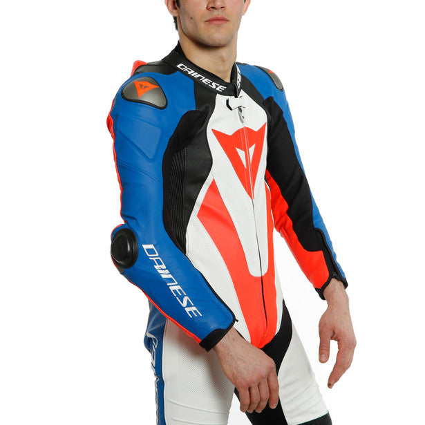 LAGUNA SECA 5 1PC LEATHER SUIT PERF. WHITE/LT BLUE/FLUO RED