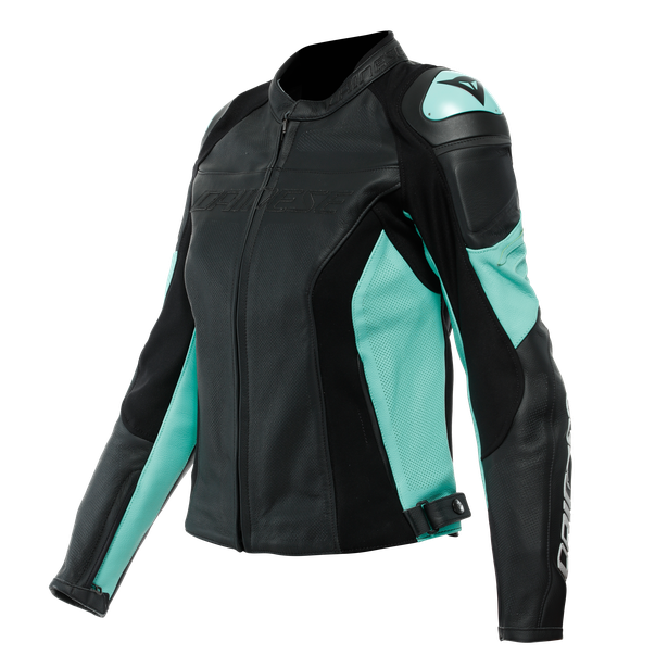 Dainese Racing 4 Lady Leather Jacket Perforated Black/Aqua Green