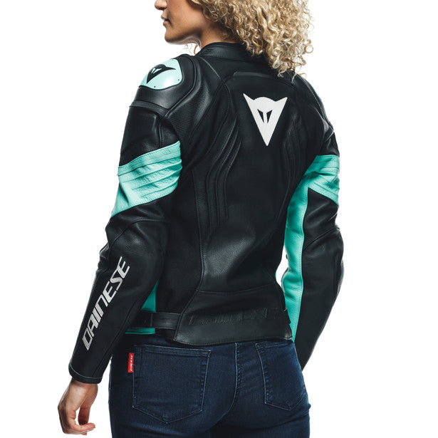 Dainese Racing 4 Lady Leather Jacket Perforated Black/Aqua Green